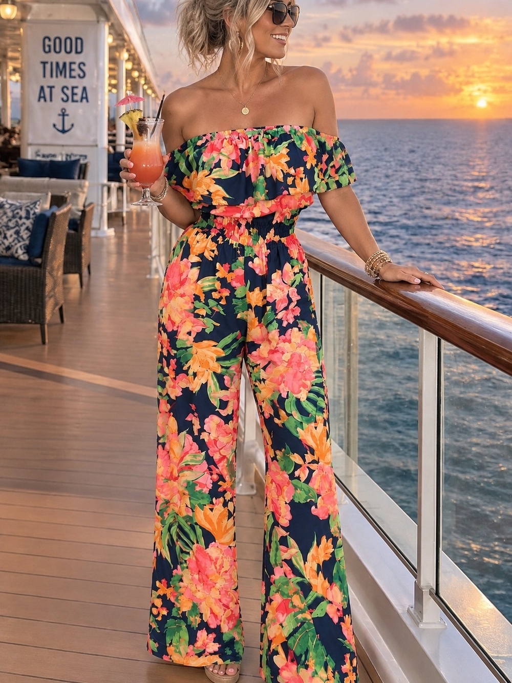 Baltic Born Tropical Floral Wide Leg Jumpsuit                    Small - NWT